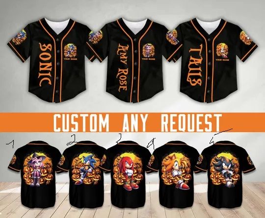 Custom Sonic the Hedgehogg Halloween Baseball Jersey Personalized Sonic Shirt