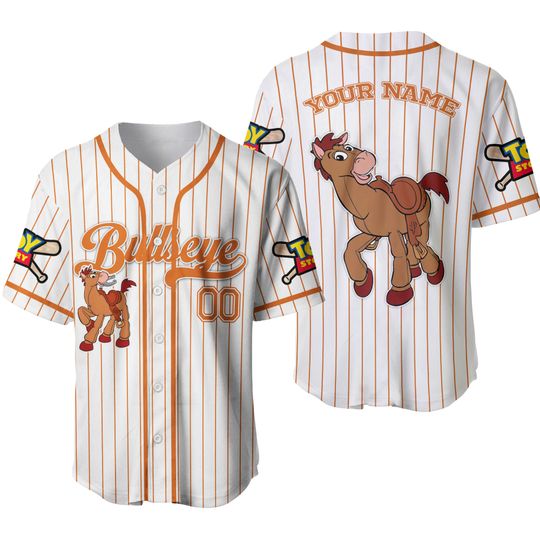 Custom Disney Toy Story Bullseye Baseball Jersey, Disney Baseball