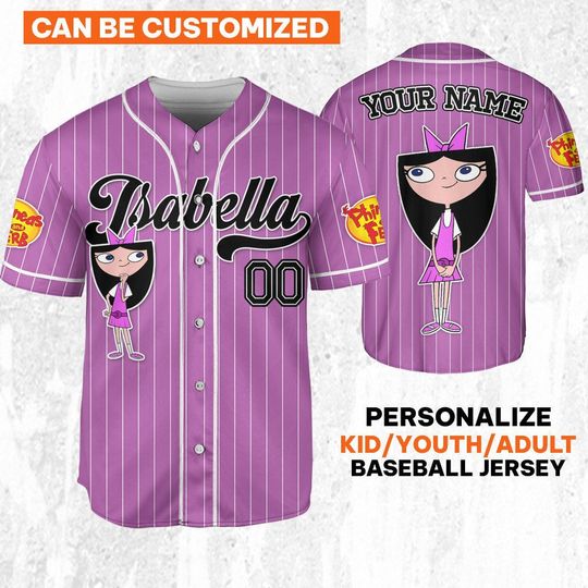 Custom Disney Phineas and Ferb Isabella Simple Pink Baseball Jersey, Custom Kids, Youth, Adult Disney Baseball Jersey Sports Outfits