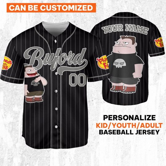 Custom Disney Phineas and Ferb Buford Simple Black Baseball Jersey, Custom Kids, Youth, Adult Disney Baseball Jersey Sports Outfits