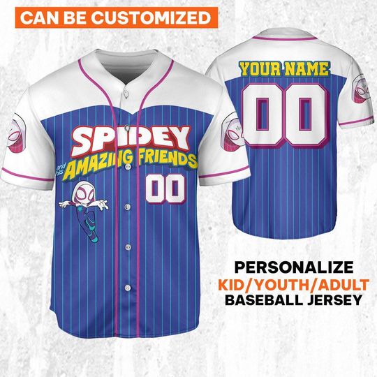 Personalize Spidey And His Amazing Friends Gwen Stacy Jersey, Custom Kids, Youth, Adult Disney Baseball Jersey Sports Outfits