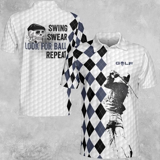 Funny Men Golf Club Swing Swear Look Repeat Golf Team 3D Polo Shirt