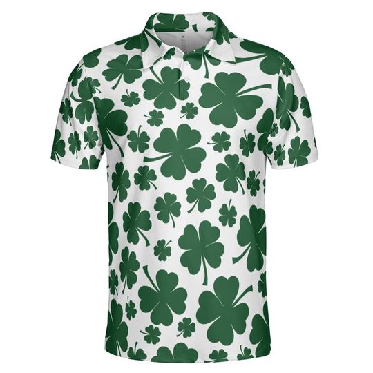 Irish Clover Polo Shirts For Men, Funny Golf Shirts, Saint Patrick's Day Polo Golf Shirts, Mens Polo, Lucky Golf Polo, Gift for Him