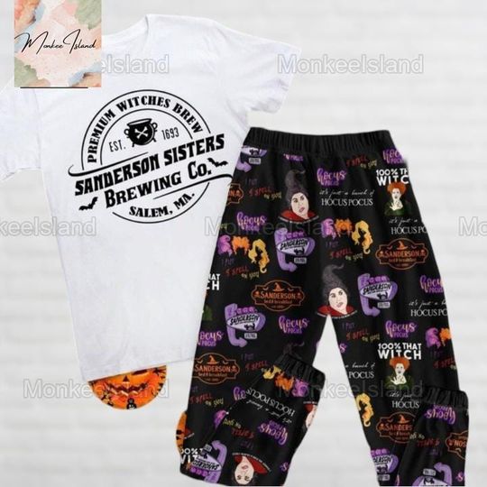 Sanderson Sister Brewing Co Pajamas, Halloween Hocus Pocus Pajamas Pants, Witches Halloween Shirt, Halloween Spooky Season Tee