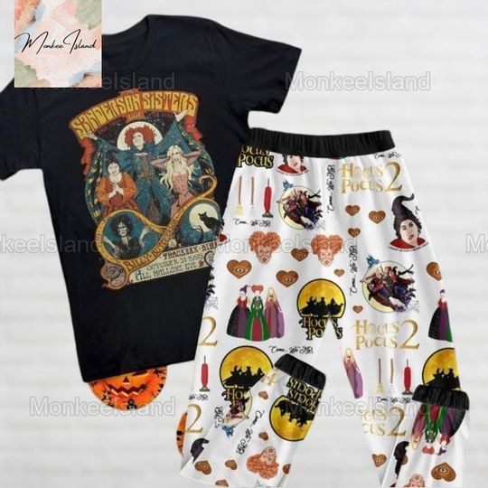 Retro Sanderson Sisters Pajamas, Halloween Hocus Pocus 2 Shirt, Horror Movie Pajamas Pants, Halloween Witches Holiday Pajamas