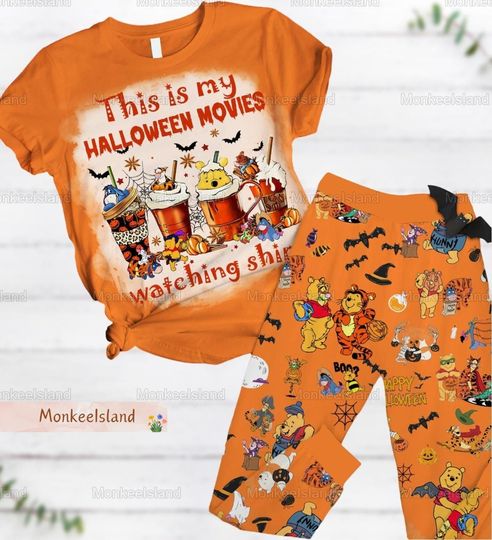 Halloween Winnie The Pooh Pajamas, Halloween Movie Pjs, Disney Halloween Women Pajamas, Pooh And Friends Shirt, Cartoon Holiday Pajamas