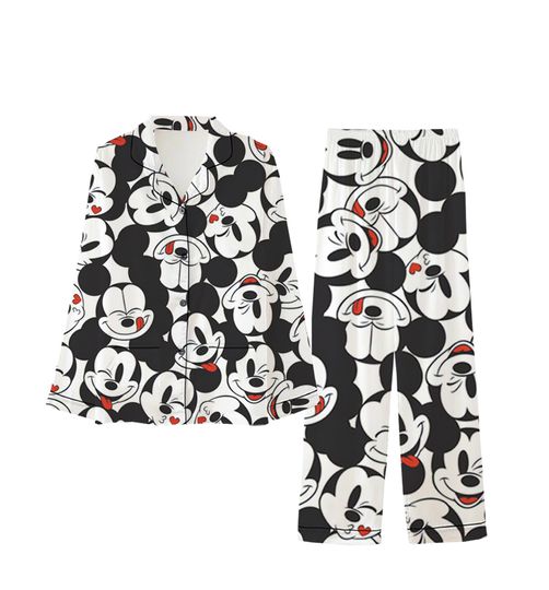 2024 Disney Spring and Autumn New Polo Collar Pajamas Cartoon Print Pink Shirt Women's Long Sleeve Home Pajamas Set