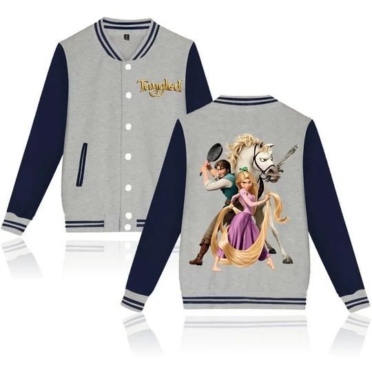Disney Tangled Rapunzel Princess Varsity Baseball Jacket Men Women Hip Hop Harajuku Jackets Kids Boys Girls Single Coats