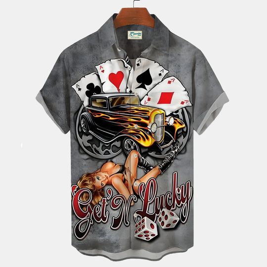 Vintage Men's Shirts Summer Lapels Short-sleeved Fashion Hawaiian Shirt Biker Tops Oversized Breathable Moto Clothing