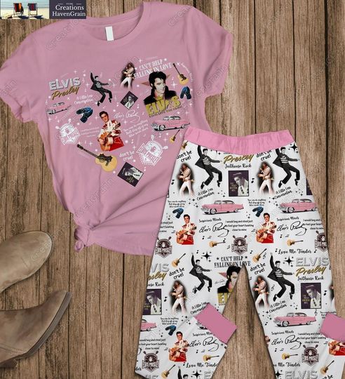 Elvis Presley Pajamas Set, Elvis Tour Pj Set, Elvis Womens Pajamas, Elvis Presley Holiday Pajamas, Elvis Presley Matching Pajamas Set