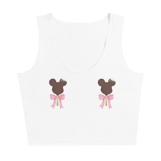 Mickey Mouse Ice Cream Bar Nips Pink Ribbon Bow Disney World Land Magic Kingdom Summer Coquette Cute Crop Tank Top