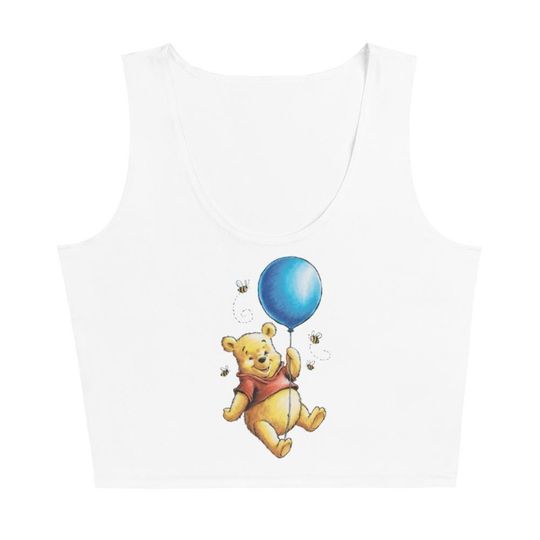 Winnie the Pooh Crop Tank Top Blue Balloon Cute Disney Tee