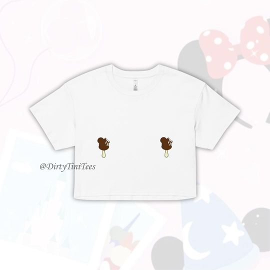 Mickey Mouse Ice Cream Bar Nips Pink Ribbon Bow Disney World Land Magic Kingdom Summer Coquette Cute Crop Top