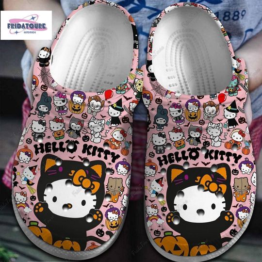 Kitty Halloween Shoes, Kuromi Pumpkin Sneakers, Hello Kitty Jibbitz Sandals, Kitty Cat Horror Slippers, Spooky Movie Shoes For Kids