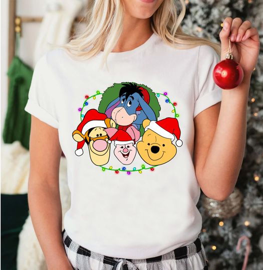 Disney Winnie The Pooh Christmas Lights shirt, Disney Piglet Eeyore Tigger Santa Tee