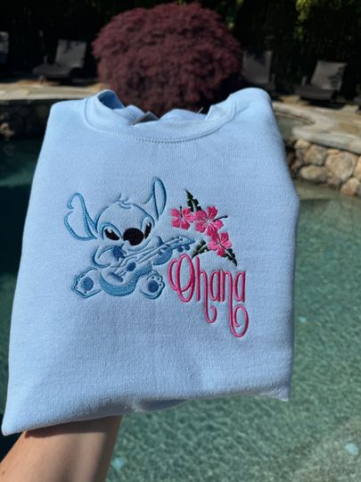 Lilo And Stitch Custom Embroidered Sweatshirt, Couple Embroidered Sweatshirt