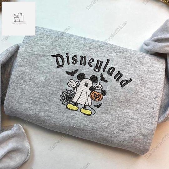 Cute Ghost Mickey Disneyland Halloween Embroidered Crewneck Sweatshirt
