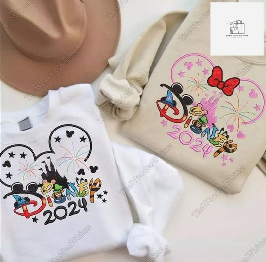 Disney 2024 Embroidered Sweatshirt, Disney Family Vacation Sweatshirt
