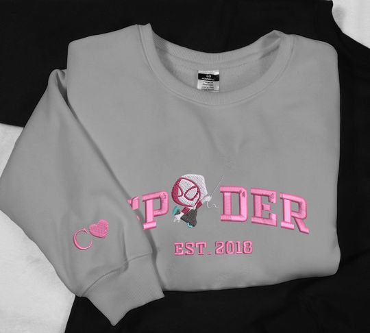 Spider Embroidered Sweatshirt Cute Gwen Stacy Embroidery Shirt Gifts