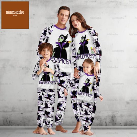 Maleficent Pajamas Family, Disney Villains Christmas Pajamas Set,
