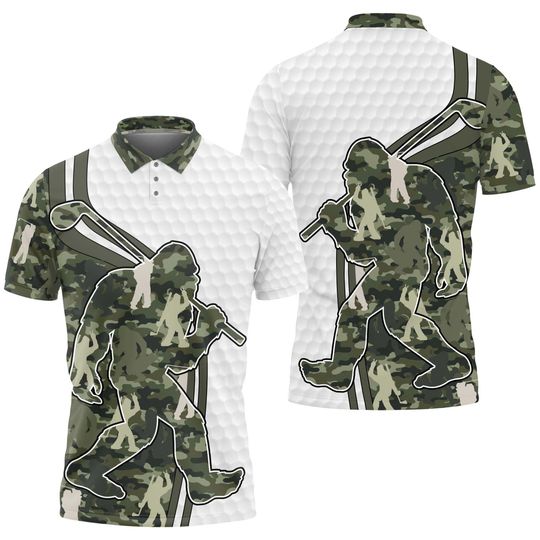 Bigfoot Golf Polo Shirts for Men, Bigfoot Sasquatch Golf Player