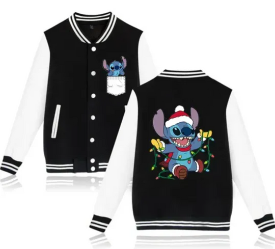 New Y2k Disney Lilo Stitch Baseball Jacket Women Sweatshirt Christmas kawaii Jackets Streetwear Loose College Coats