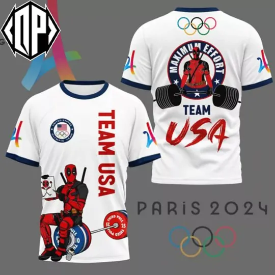 Deadpool Maximum Effort Team USA 2024 Olympics Paris 3D T-Shirt