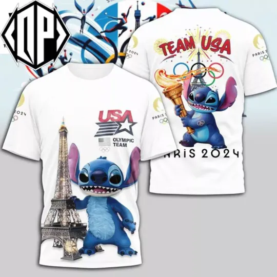USA Olympics Team Stitch Paris 2024 3D T-Shirt Gift Fans