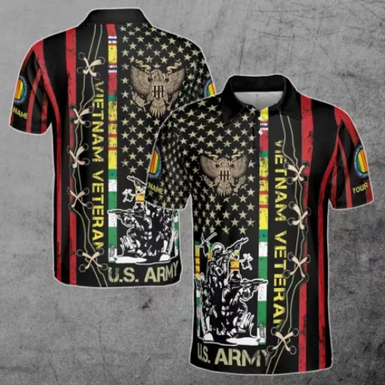 Personalized Vietnam Veteran War U.S Army Proud  Short Sleeve Men's Polo Shirt