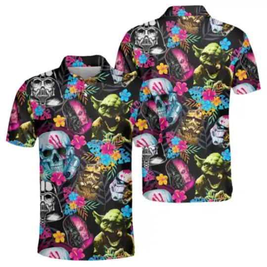 Halloween Starwars Horror Summer Tropical Short Sleeve Men's Polo Shirt Xmas