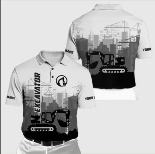 EXCAVATOR HEAVY EQUIPMENT Short Sleeve Men's Polo Shirt Father Day Gift