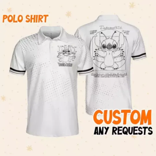 Personalized Stitch Sketch Love Lilo And Stitch Short Sleeve Men's Polo Shirt