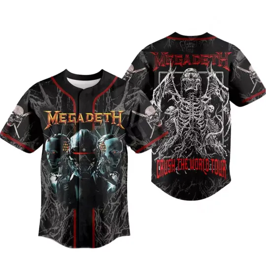 Crush The World Tour Baseball Jersey Megadeth 3D Print Unisex T-Shirt (AOP)