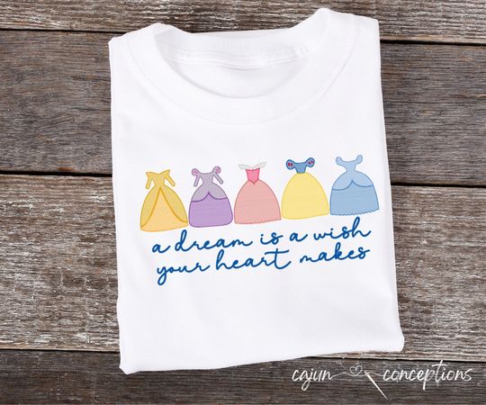 Princess Dresses | Belle | Rapunzel | Snow White | Aurora | Cinde | Embroidery Design