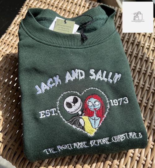 Jack And Sally Embroidered Sweatshirt, Nightmare Before Christmas Embroidery Sweatshirt