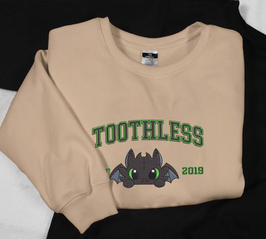 Toothless Embroidered Sweatshirts Cartoon Movie Shirt Dragon's Embroidery Shirt