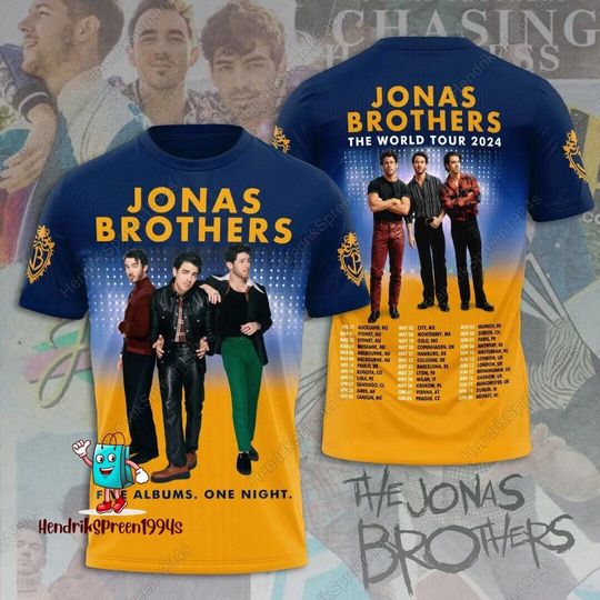 Jonas Brothers Shirt, Jonas Brothers Tour Sweatshirt, Five Albums One Night Shirt, Retro 2024 Band 3D Shirt, Concert 2024 Shirt
