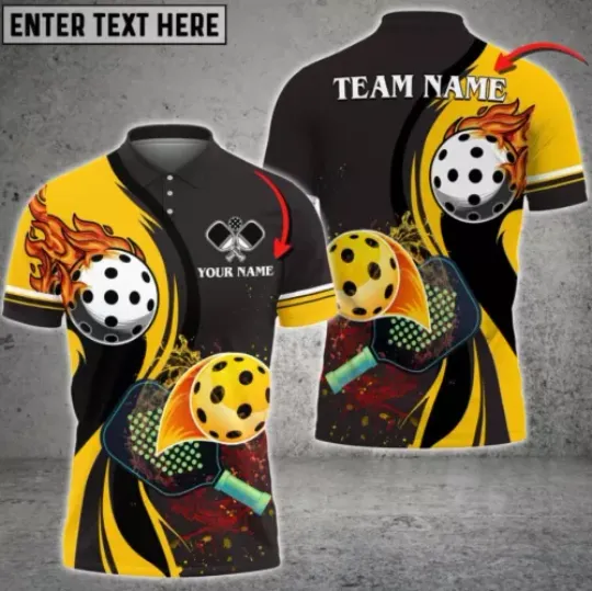 Pickleball Waterflow Yellow Personalized Name, Team Name Unisex Shirt, Polo Shirt