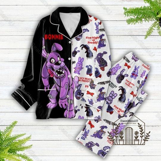 Halloween Five Nights At Freddy's Pajamas, Fnaf Bonnie Pajamas Set, Horror Women Pajamas, Video Game Shirt, Fnaf Game Fan Gift
