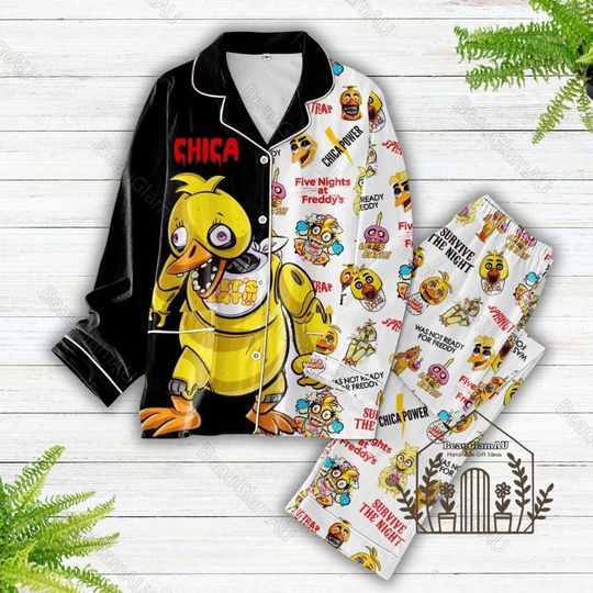 Halloween Five Nights At Freddy's Characters Pajamas, Chica Pajamas Set, Fnaf Women Pajamas, Horror Movie Shirt, Video Game Pajamas