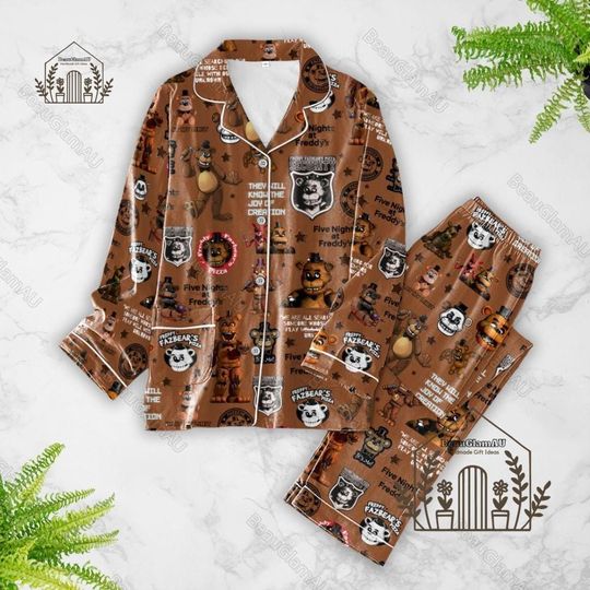 Halloween Five Nights At Freddy Pajamas, Fnaf Pajamas Set, Horror Movie Sleepwear, Freddy Fazbear Shirt, Scary Video Game Pajamas