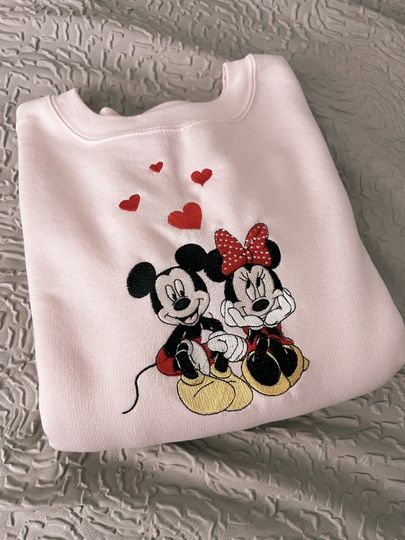 Minnie and Mickey Valentines Embroidered Crewneck