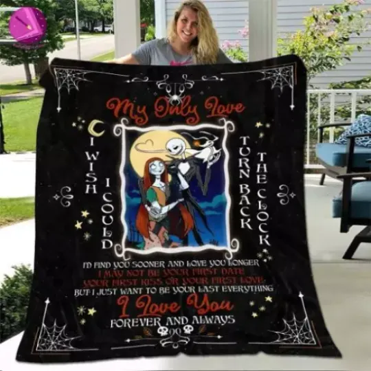 My Only Love Jack & Sally Velveteen Plush Fleece Blanket Gift For Holiday