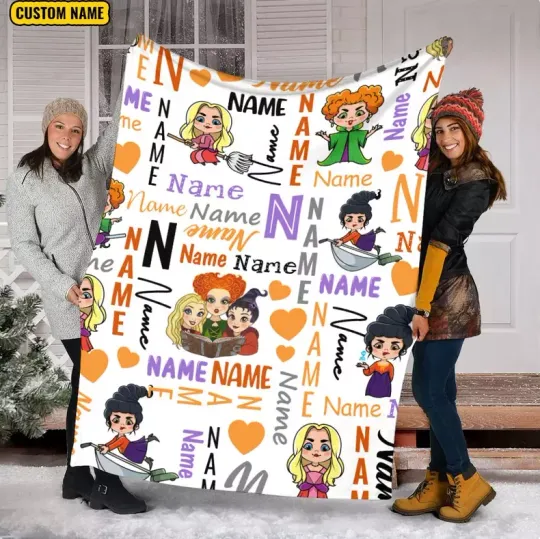 Hocus Pocus Blanket, Sanderson Sister Velveteen Plush Fleece Blanket