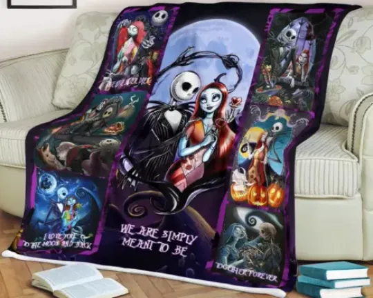 Nightmare Before Christmas Jack Skellington Sally Velveteen Plush Fleece Blanket
