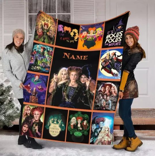 Personalized Name Hocus Pocus Sanderson Sisters Velveteen Plush Fleece Blanket