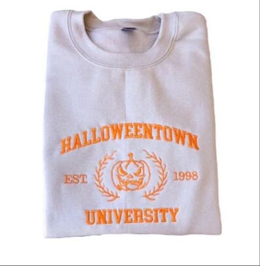 Halloweentown University Scary Jack-o-Lantern Embroidered Crew Neck Sweatshirt