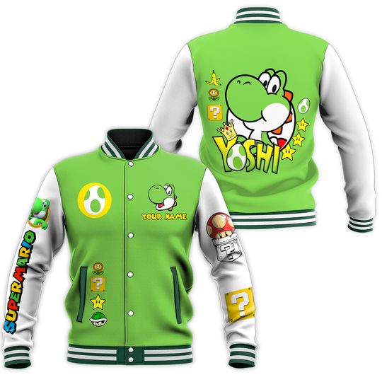 Yoshi Baseball Jacket, Super Mario Baseball Jacket, Custom Yoshi Jacket