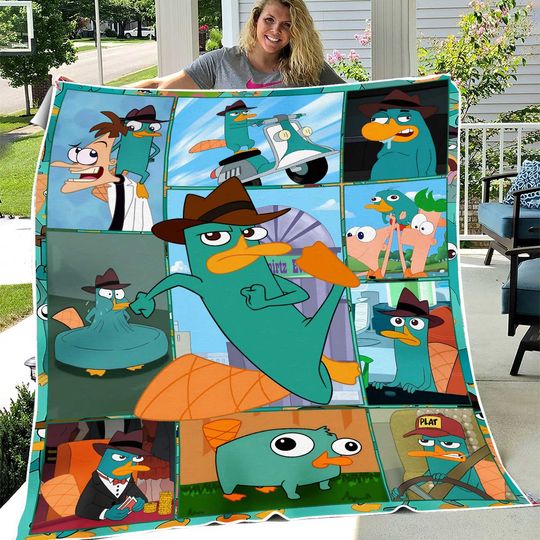 Phineas & Ferb Perry the Platypus Fleece Blanket | Phineas Ferb Cartoon Blanket | Disneyland Throw Blanket for Bed Couch Sofa Birthday Gift
