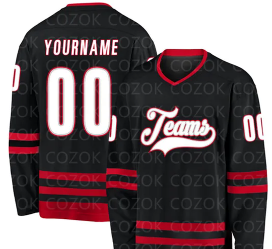 Custom Vintage Black Red Hockey 3D Print You Name Number Men Women Ice Hockey Jersey Competition Training Jerseys